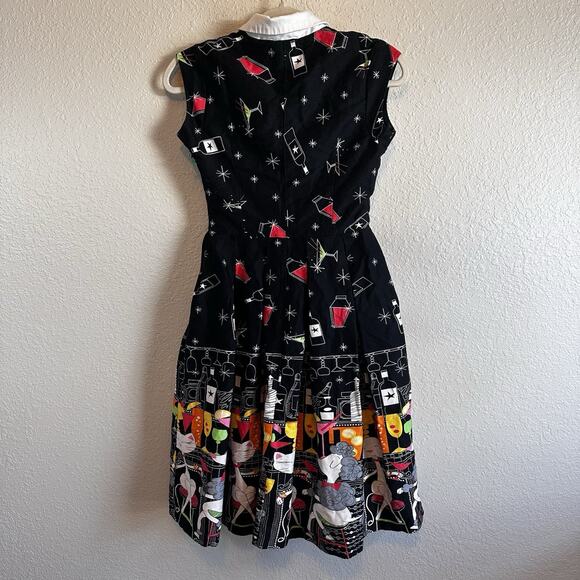 Lindy Bop Dress 4 Black Cat Dog Cocktail Bar Print Flared Twee Retro 50’s - Picture 4 of 10